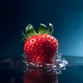 Fresh strawberry dropped into blue water with splash isolated on blue background Royalty Free Stock Photo