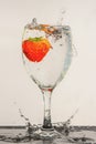 Fresh strawberry dropped into water with splash on white backgrounds Royalty Free Stock Photo