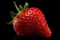 Fresh strawberry fruit with water droplets on black background. Generative AI Royalty Free Stock Photo