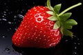 Fresh strawberry fruit with water droplets on black background. Generative AI Royalty Free Stock Photo
