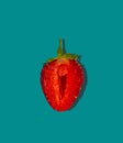 Fresh strawberry half with shadow on turquoise background top view.Healthy food creative minimalism photo,product design