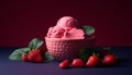 Fresh strawberry ice cream with chocolate indulgence generated by AI