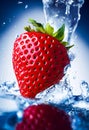 A fresh strawberry on ice Macro shot raspberry berry shot Detail fresh food falling down delicious ice