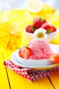 Fresh strawberry icecream in summer