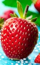 Fresh strawberry isolated macro on a blue backround