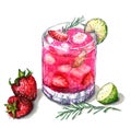 Fresh strawberry lemonade with ice and lime Royalty Free Stock Photo