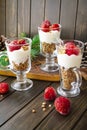 Fresh strawberry and mascarpone mousse yogurt in pubs glass vertical image