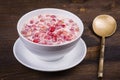 Fresh strawberry milk in a plate Royalty Free Stock Photo