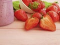 fresh strawberry milk smoothie wooden background Royalty Free Stock Photo