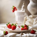 Fresh Strawberry with Milk Splash in glass Royalty Free Stock Photo