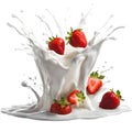 Fresh Strawberry with Milk Splash isolated on white background Royalty Free Stock Photo