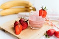 Fresh strawberry milkshake in glass, smoothie with berries. and fresh strawberries. Healthy food and drink concept. Healthy food f Royalty Free Stock Photo