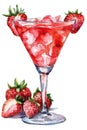 Fresh Strawberry Mint Cocktail Watercolor Illustration Royalty Free Stock Photo