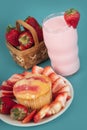 Fresh Strawberry Muffin with Strawberry milk Royalty Free Stock Photo