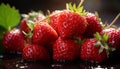 Fresh strawberry, ripe and juicy, on a green leaf generated by AI