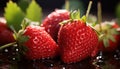 Fresh strawberry, ripe and juicy, on a green leaf generated by AI