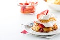 Fresh strawberry shortcakes, against a bright background. Royalty Free Stock Photo