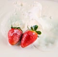 Fresh strawberry splashes in to milk spread Royalty Free Stock Photo