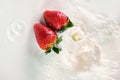 Fresh strawberry splashes in to milk spread Royalty Free Stock Photo