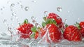 fresh Strawberry with splashing clear water