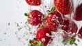 fresh Strawberry with splashing clear water