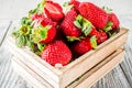 Fresh strawberry on wooden box Royalty Free Stock Photo