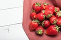 Fresh strawberry in wooden box, rustic background. Copy space for text Royalty Free Stock Photo