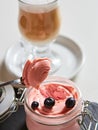 Fresh strawberry yoghurt dessert in glass, selective focus. Royalty Free Stock Photo