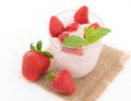 Fresh strawberry with yogurt in a glass isolated Royalty Free Stock Photo