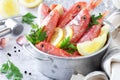Fresh striped red mullet in a bucket