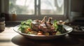 Lamb Chops and Vegetables Dish - Generative AI.- Generative AI