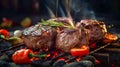 Succulent Top Sirloin Steak with SautÃ©ed Vegetables on the Flame Grill - Generative AI.- Generative AI Royalty Free Stock Photo