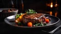 Dinner Time Top Sirloin Steak with Colorful Vegetables on the Flame Grill - Generative AI.- Generative AI
