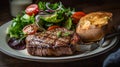 Medium Rare Top Sirloin Steak with Vegetables on the Flame Grill - Generative AI.- Generative AI