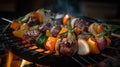 Vegetable and Steak Kabob on the Flame Grill - Generative AI Royalty Free Stock Photo