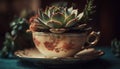 Fresh succulent on wooden table brings indoor elegance generated by AI