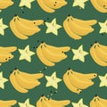 Fresh summer banana and carambola background. Seamless vector pattern with fruits