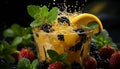 Fresh summer berries and mint leaf garnish a fruity cocktail generated by AI Royalty Free Stock Photo