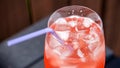 Fresh summer cocktail with strawberry juice and ice cubes. Glass of strawberry Royalty Free Stock Photo