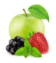 Fresh summer composition with apple and berries isolated on a white background. Royalty Free Stock Photo
