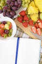 Fresh summer fruit salad, cookbook, copy space vertical Royalty Free Stock Photo