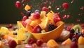 Fresh summer fruit salad with juicy raspberries and sweet strawberries Ai generative