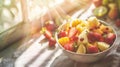 Fresh Summer Fruit Salad in Sunlit Bowl Royalty Free Stock Photo