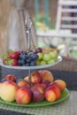 Fresh summer fruits. Organic and natural fruit on tray. Fresh grapes, cheaches, plums and strawberry. Healthy eating. Royalty Free Stock Photo