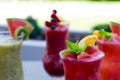 Fresh summer fruity smoothies Royalty Free Stock Photo