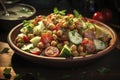 Fresh summer mediterranean salad with chickpea, tomatoes, cucumbers