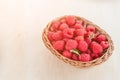 Fresh summer raspberry in a basket. Selective focus. Royalty Free Stock Photo