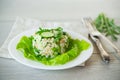 fresh summer salad with beans, rice, cucumbers and other vegetables in a plate Royalty Free Stock Photo