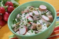 Fresh summer salad with frankfurter sausage Royalty Free Stock Photo