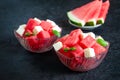 Fresh Summer Salad. Watermelon with Feta Cheese and Basil